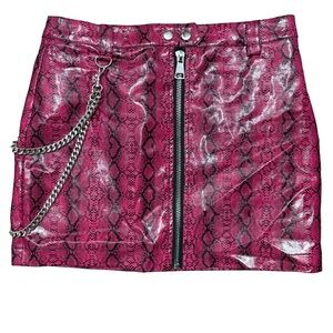 Dolls Kill Horoscopez Hot Pink Snakeskin Faux Leather Moto Mini Skirt Size M
